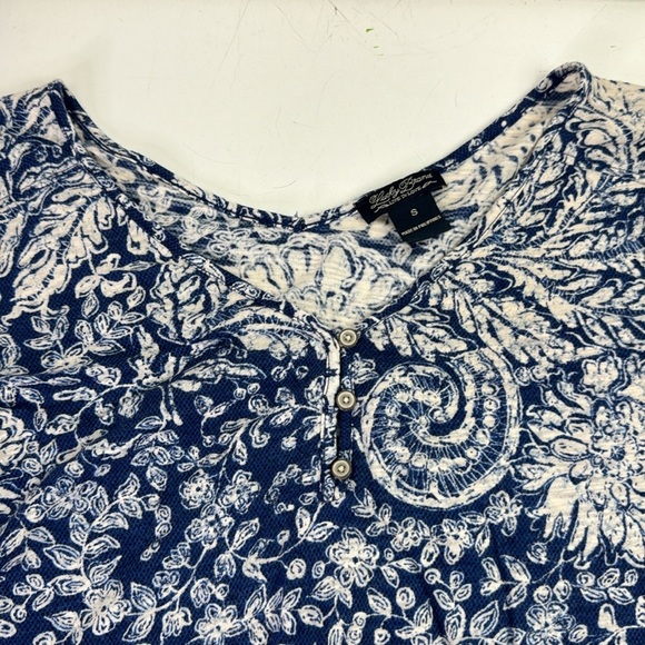 Lucky Brand Blue & White ¾ sleeve Peasant Top - Picture 7 of 9